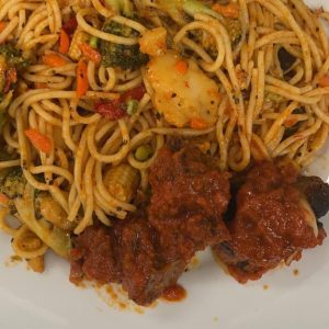 Jollof Spaghetti With Meatballs